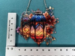 New Multicolor Acrylic Lantern Floral Hanging Suncatcher w/Chain 7″x6″