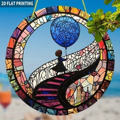 Girl With Blue Balloon On Spiral Staircase City View Acrylic Suncatcher Decor