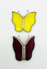 2-Pc Stained Glass 3D Butterfly Sun Catcher Yellow & Red Window Art