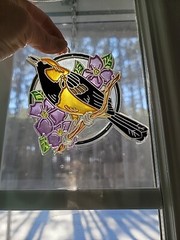 VIntage Sun Catcher Rainbow & Oriole Stained Glass Look Retro 80s