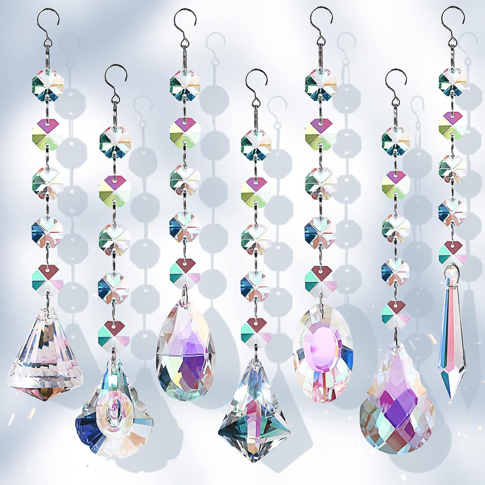 Sun Catchers with Crystals, 7 Pcs Hanging Crystals Suncatchers for Windows, Colo