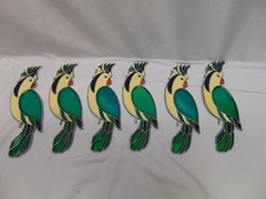 (6) Cockatiel Sun Catchers plastic w/ metal Frame Very colorful 3.5″ x 8″