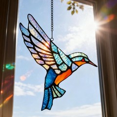 Art Deco Bluebird Window Hanging Suncatcher – Handmade Stained Glass Decoration