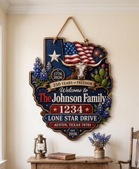 Personalized Texas USA 250th Anniversary Wall Sign with Rope
