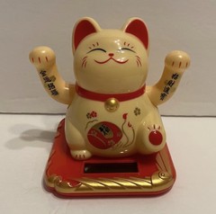 Japanese Solar Energy Lucky Money Cat with 2 hands waving-Yellow