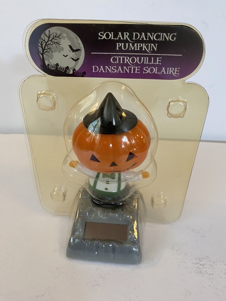 Solar Powered Dancing Pumpkin Bobblehead Toy Halloween Green Black Orange NIP