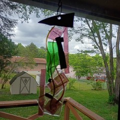 Handmade Fused Art Glass Suncatcher Purple And Greens Yard Art