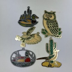 Vintage Metal Stained Glass Suncatchers Wild Life Ducks Window Hanging Set Of 5