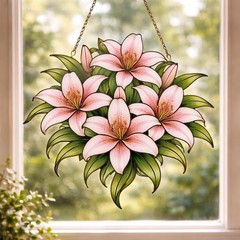 Pink Lily Floral Suncatcher Acrylic Window Decor