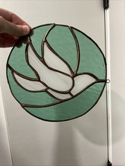Stained Glass Dove Sun Catcher By Artist Jim Flower Green, Gray Striped 7 1/4”