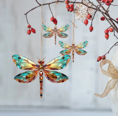 1 pc Art Deco Dragonfly Sea Glass like Hanging Ornament Home Car Charm Acrylic