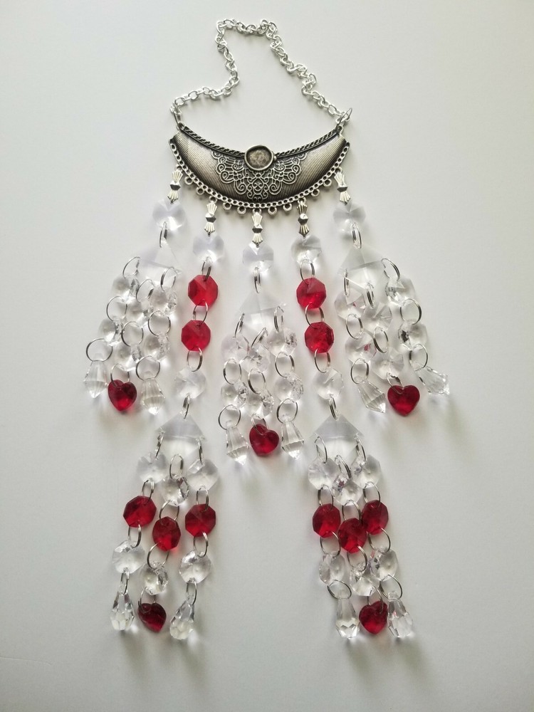 Red and Clear Crystal Suncatcher with Silver-toned Pendant – Handmade