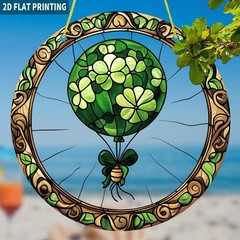 Shamrock Hot Air Balloon Acrylic Suncatcher Lucky Irish Boho Window Wall Decor