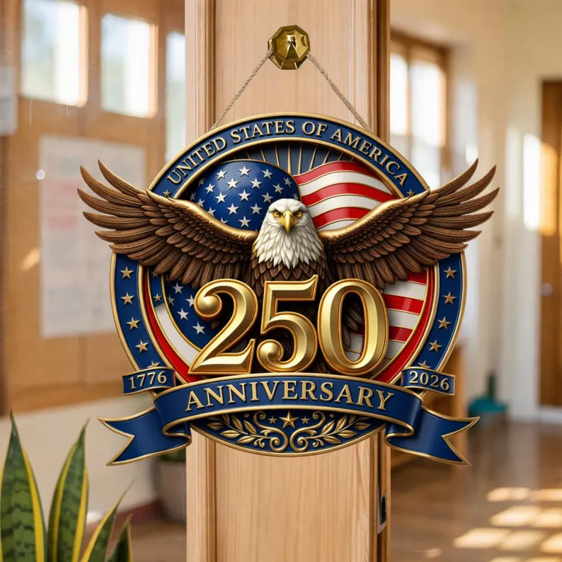 Wall Sign with Rope Patriotic Eagle USA 250th