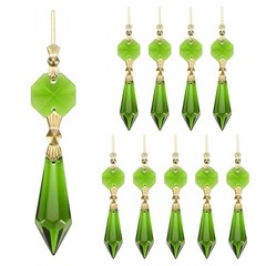 10-Pack Crystals Prisms Glass Tip Beads, 75mm Pendant Hanging [Grass Green]