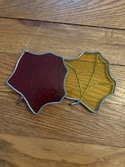 Vintage Stained Glass Suncatcher 2 Leaves Window Hanging