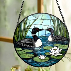 Loon Couple Stained Glass Suncatcher Lake Bird Art Wildlife Decor