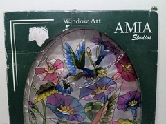 Amia Hand Painted Stained Glass Window Art Panel Sun Catcher Sunflower Butterfly