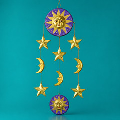 VINTAGE 1990s CELESTIAL SUN MOON WALL MOBILE HAND PAINTED METAL WHIMSYGOTH DECOR