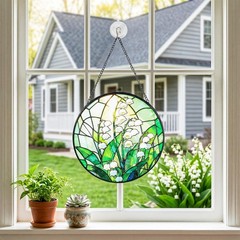 Lily of the Valley Stained Glass Suncatcher – Boho Wall Art Decor 7.8″