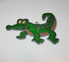 Vintage Rafaelian Stained Glass Glitter Alligator/Crocodile Sun Catcher 5″ Long