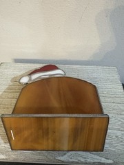 Stained Glass Metal Santa Face Christmas Box Planter Card Holder Candle Vtg