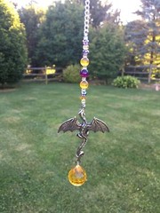 Rear View Mirror Crystal Gemstone Ornament, Silver Dragon Car Charm Sun Catcher