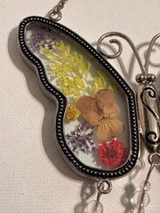 Grandma Butterfly Suncatcher with Pressed Flower Wings and Heart Charm VINTAGE