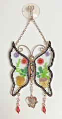 Ky & Bosom Special Friend Butterfly Suncatcher Beaded, Dried Flowers, Heart New