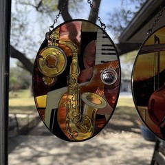 PAUL BRENT Hand Painted AMIA of Denver Glass Saxophone Music Sun Catcher
