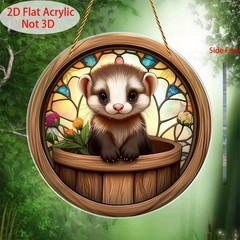 Ferret in Bucket Acrylic Suncatcher Wall Decor Adorable Garden Home Accent Gift