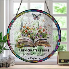 Personalized Retirement Stained Glass Suncatcher Gift Custom Decor