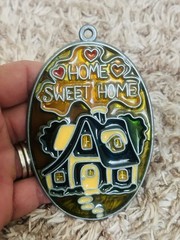 Joan Baker Designs HOME SWEET HOME Handpainted Stained Glass Hanging Sign Plaque