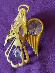 24K Gold Plated Austrian Crystal Angel Holding Cross Window Ornament Suncatcher