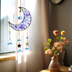 Amethyst Crystal Moon Suncatcher Prism for Window, Car, Garden | Rainbow Maker,