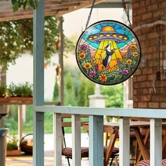 Colorful Stained Glass UFO Sun Catcher Indoor Outdoor Home Decor Gift