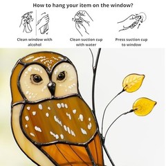 Owl Branch Stained Glass Suncatcher – Unique Window Hanging Decor for Indoor/Out