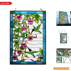 Stunning 10×15 Inch Hummingbird Stained Glass Suncatcher – Handcrafted Elegance