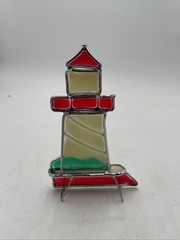STAINED GLASS LIGHTHOUSE 6” Freestanding Suncatcher Beach Nautical Decor