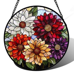 Stained Glass Window Hanging, Colorful Flowers Sun Catcher for Window Door Ho…