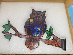 Stained Glass Owl Suncatcher W Brass Mount Celestial Accents Wall Hang NWB