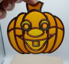Vintage Halloween JACK O’LANTERN Window 3 Inch Pumpkin Sun Catcher Stain Glass