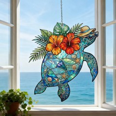 Tropical Sea Turtle Acrylic Suncatcher Coastal Window Hanging Gift Decor