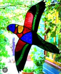 White Cresent Moon & Red Sun Handmade Real Stained Glass Celestial Suncatcher