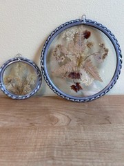 Vintage Dried Pressed Flowers Round Glass Pewter Framed Sun Catchers