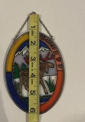 Vintage Alaska Moose Hand Painted Glass Suncatcher Oval