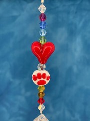RED HEART Suncatcher Car Charm Made with Swarovski Crystals 5.5”Paw Sun Catcher