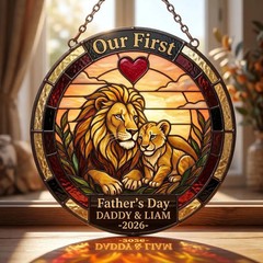 Custom First Fathers Day Papa Lion Stained Glass Suncatcher