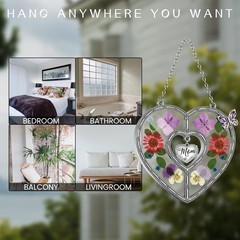 Heart Suncatcher Wind Chime with Butterfly and Real Flower Gifts for Mom