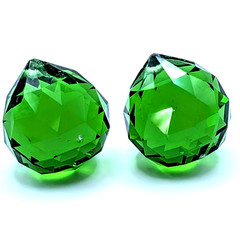 ​2 Green Faceted Glass Prism Balls 1.4oz Drilled Suncatcher Fan Pull Chain Parts